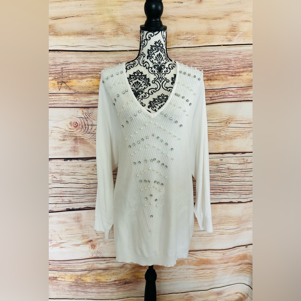 A Love Story Women’s Plus Embellished V-Neck Dolman Sleeve Tunic Sweater Size 3X